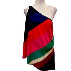 Trina Turk Lush Life Pitch Perfect Georgette Stripe One Shoulder Top Small